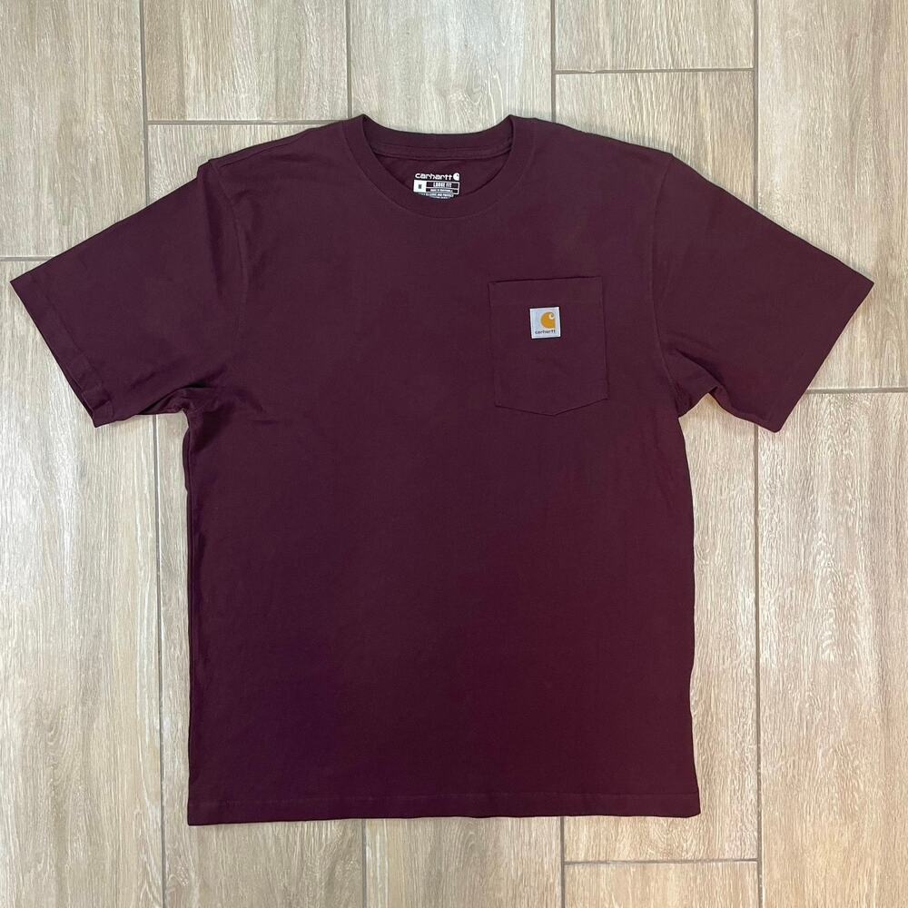 Carhartt K87 Pocket T Shirt Mens M Burgundy Loose Fit Heavyweight Workwear Tee